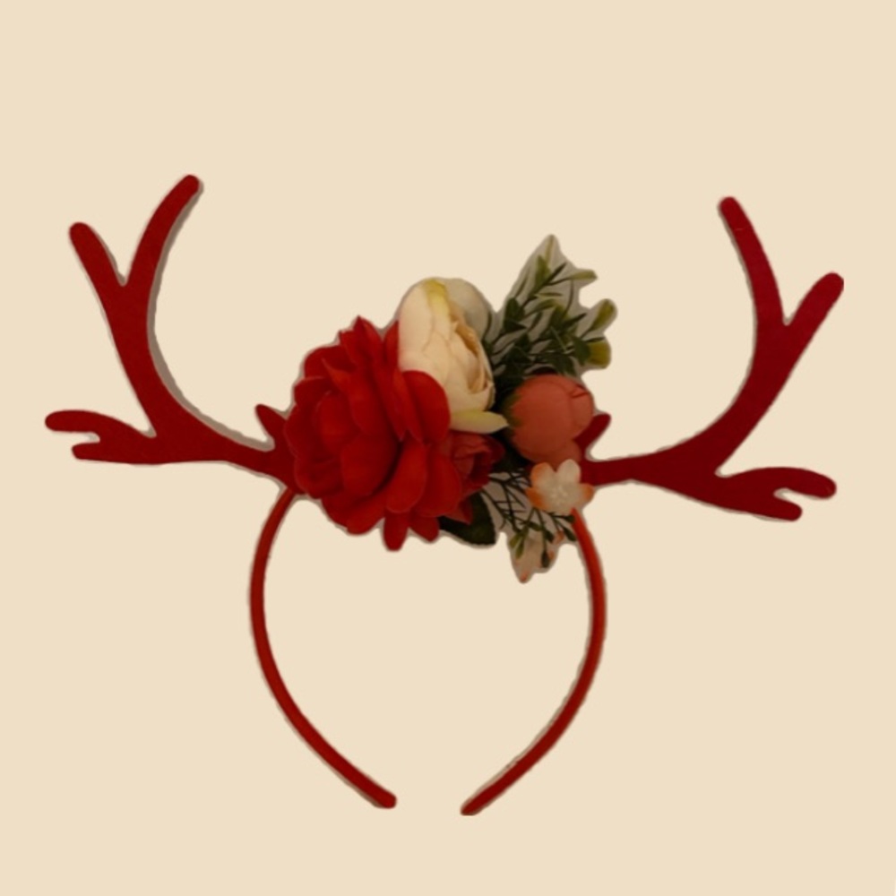 Red Antler Headband with Floral Accents